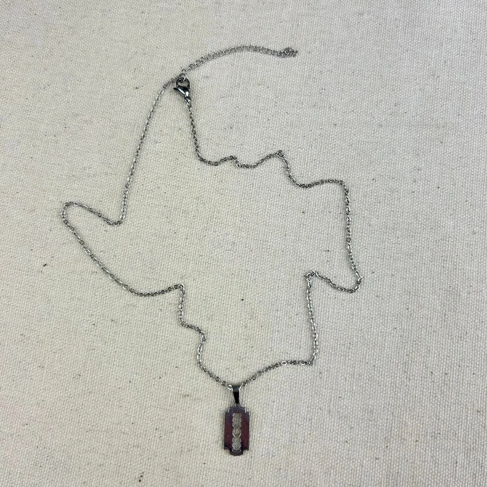 Vintage Y2K silver razor blade opium cyber punk style necklace